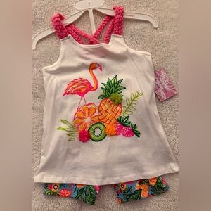 Tommy Bahama White Tank Top with Pink Flamingo & Tropical Fruit